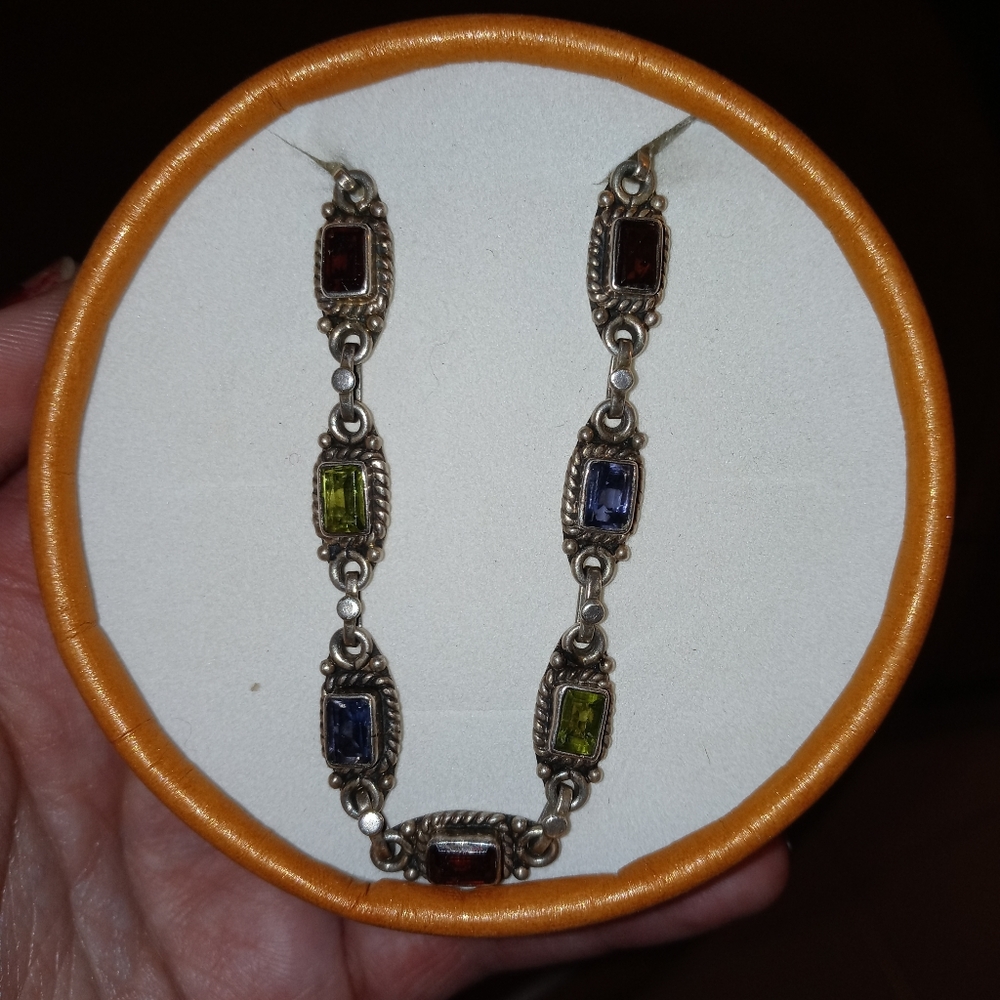 Silver-Toned Multi-Colored Stones Bracelet